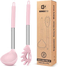 Silicone Pasta Fork and Ladle Spoon Set, Large Non Stick Kitchen Utensils for Cooking,Stirring,Serving Spaghetti, Soup, Sauce (PINK)-Ruum Studio Home
