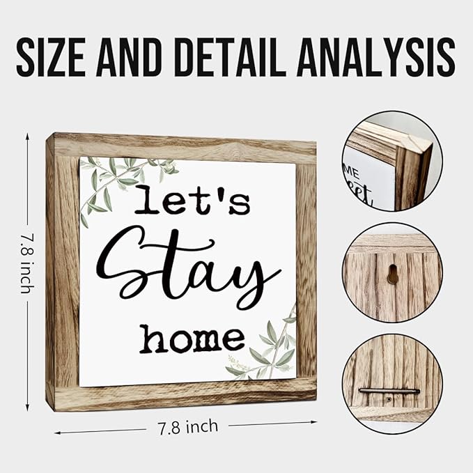Rustic Wooden “Let’s Stay Home” Sign – Wooden Plaques Sign Table Decor, Shelf or Desk Decor, Farmhouse Living Room and Family Room Decoration, Cozy Home Accent and Housewarming Gift-Ruum Studio Home