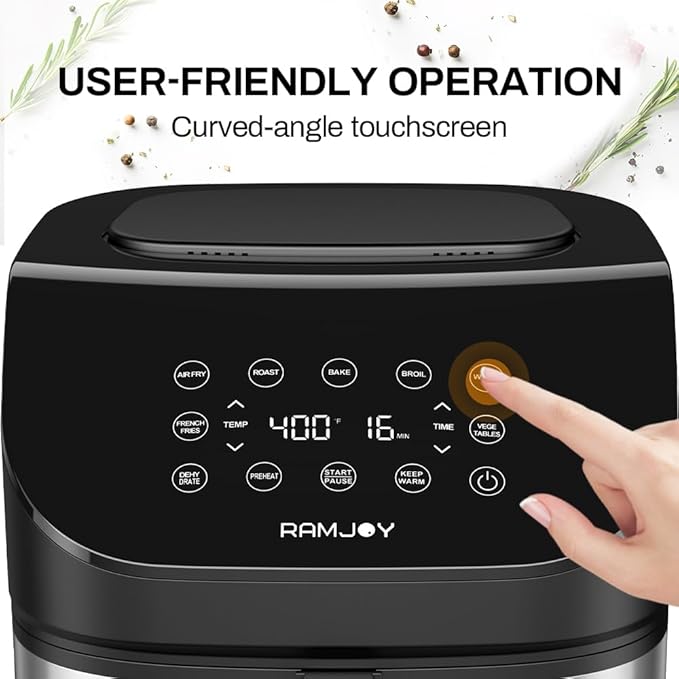 Air Fryer 6.8 Quarts, 10-in-1 Functions, Air Fry, Roast, Bake, Broil, Dehydrate, Large & Compact Air Fryers, Nonstick & Dishwasher-Safe Airfryer Basket, Stainless Steel Air Fryer, Easy to Use-Ruum Studio Home