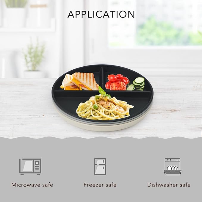 greenandlife 10 Inch 4PCS Unbreakable Portion Control Plates, Divided Plates for Kids Adults, Dishwasher & Microwave Safe Compartment Plate, Lightweight Reusable Wheat Straw plate, BPA Free-Ruum Studio Home