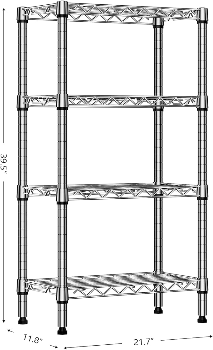 1000 lbs 4 Tier Shelf Metal Storage Shelves Wire Rack Closet Organizers with PP Board for Garage Kitchen Bathroom Laundry Chrome 11.8" D x 21.7" W x 39.5" H-Ruum Studio Home