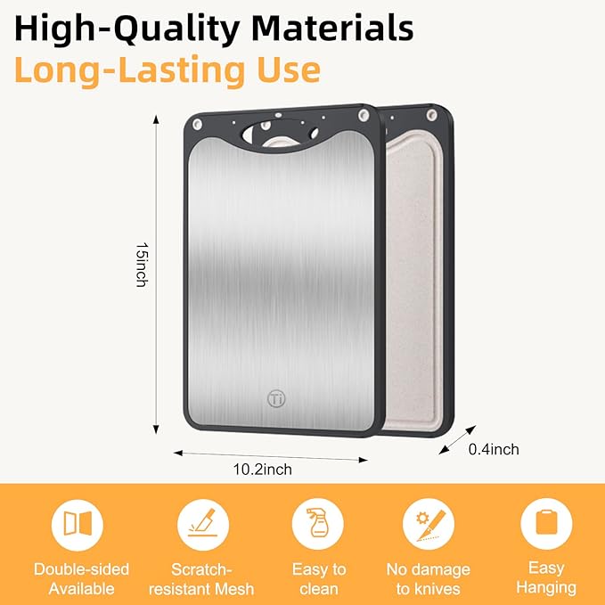 Titanium Cutting Board for Kitchen，Suitable for Handling Meat and Vegetables，Cutting Board Double Sided Food Grade，Pure Titanium and Wheat Straw PP，Dishwasher Safe, Easy to Clean, 15.08 * 10.35 Inches-Ruum Studio Home