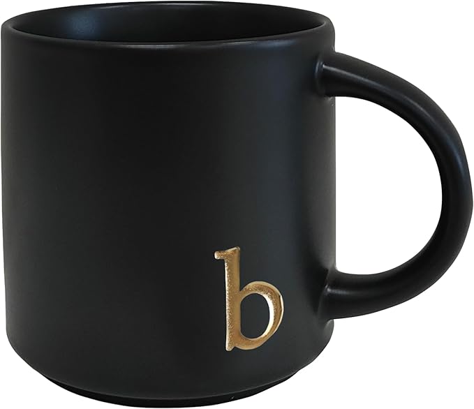 COLLECTIVE HOME - Black Monogram Ceramic Mugs, 15 oz Golden Initial Coffee Cups, Elegant Alphabet Tea Mugs, Personalized Halloween Mug with Gift Box, Perfect for Office and Home Décor (b)-Ruum Studio Home
