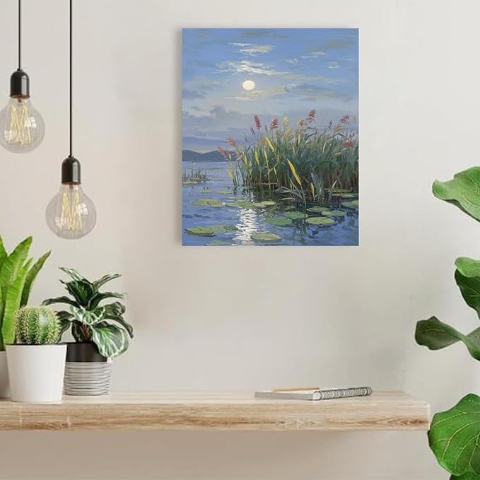 Landscape poster artwork art poster natural landscape painting reed marsh under the moonlight suitable for living room bedroom home wall-Ruum Studio Home