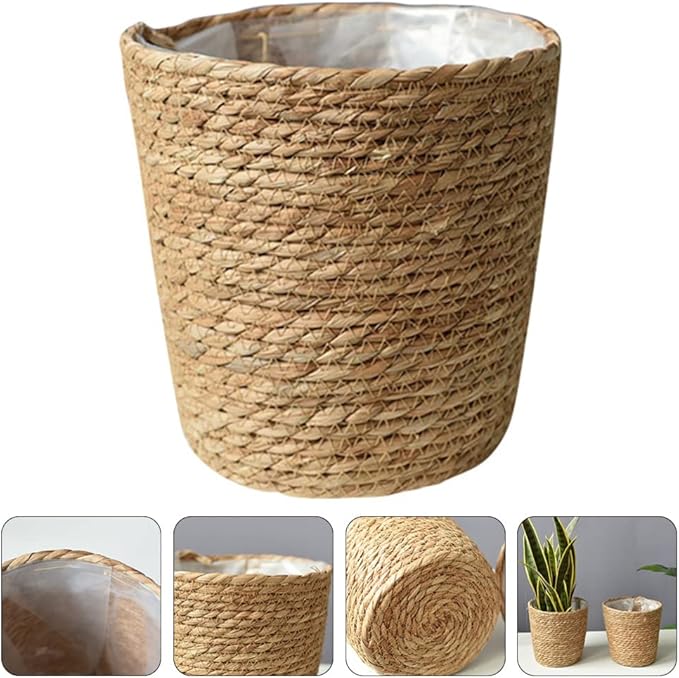 Home Decor Woven Straw Flower Pot Seagrass Planters Basket Garden Plant Pot Containers Wicker Rattan Vase Sundries Organizer Storage Bins for Indoor Outdoor Plants Vintage Decor-Ruum Studio Home
