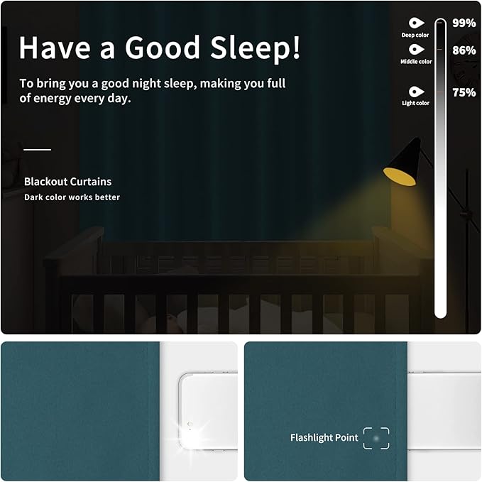 Easy-Going Blackout Curtains for Bedroom, Solid Thermal Insulated Grommet and Noise Reduction Window Drapes, Room Darkening Curtains for Living Room, 2 Panels (42x95 in, Peacock Blue)-Ruum Studio Home