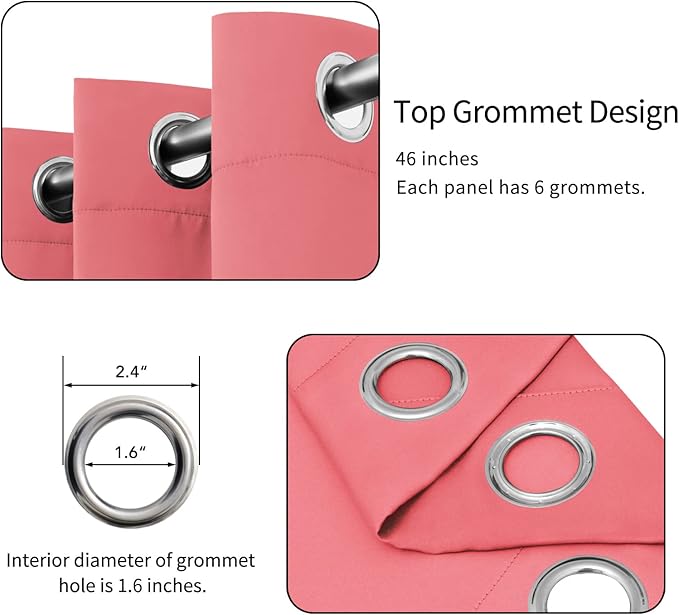 Easy-Going Blackout Curtains for Bedroom, Solid Thermal Insulated Grommet and Noise Reduction Window Drapes, Room Darkening Curtains for Living Room, 2 Panels(46x84 in, Pink)-Ruum Studio Home