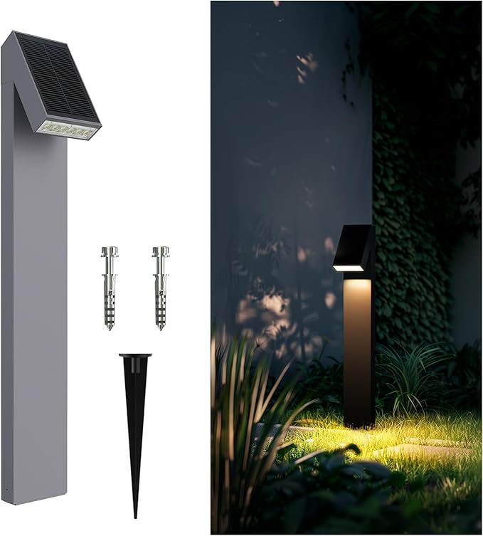 Solar Walkway Light, Dimmable Metal Solar Pathway Light Outdoor IP65 Waterproof, 3000K 500LM Solars Yard Lights for Yard Garden Patio Landscape Lawn-Ruum Studio Home