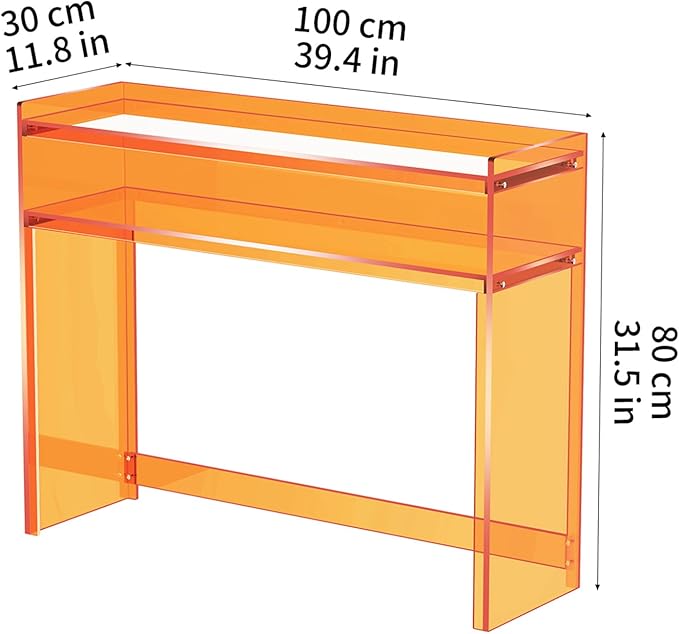 Acrylic Console Table, Entryway Table with Storage Shelves (1, 39.4 * 31.5 * 11.7 inches) (Orange)-Ruum Studio Home