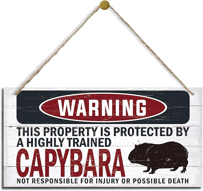Warning Sign, Capybara Warning Wood Plaque Sign, Funny Door Signs, Decorative Wood Hanging Suspension Plaque, Farmhouse Wooden Wall Decor, Outdoor Hanging Wooden Signs-Ruum Studio Home