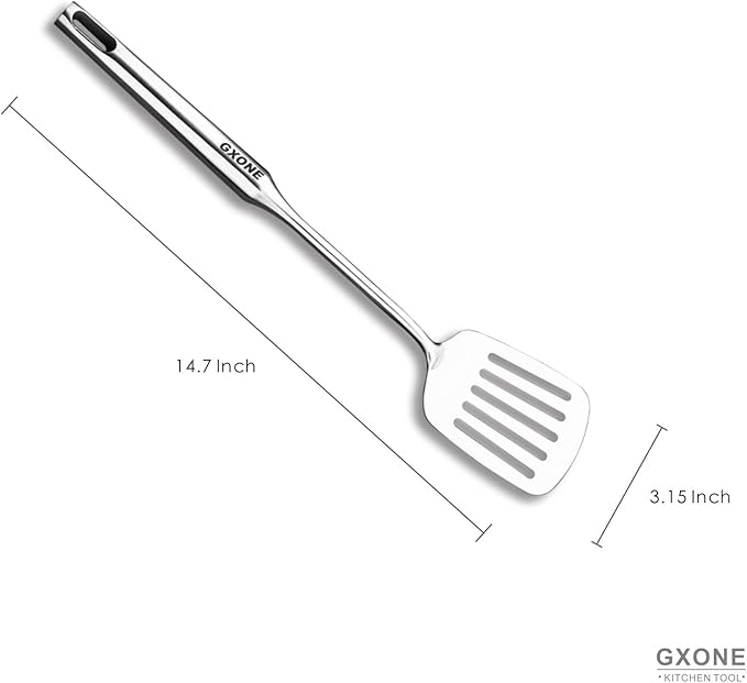 Stainless Steel Slotted Spatula,Cooking Utensil For Kitchen Use With Hollow Handle,Silver/14.9Inch-Ruum Studio Home