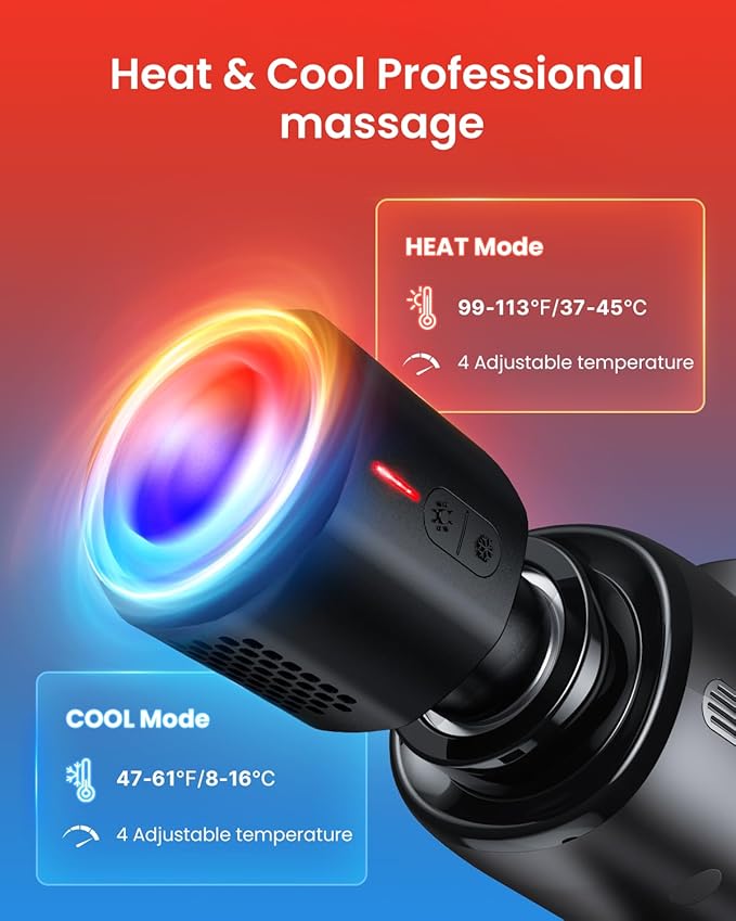 RENPHO Massage Gun Deep Tissue with Heat and Cold Head, Handheld Muscle Massager Therapy with Carry Case, Percussion Body Masajeador for Men Women Athletes Back Upgrade, Active Thermacool-Ruum Studio Home