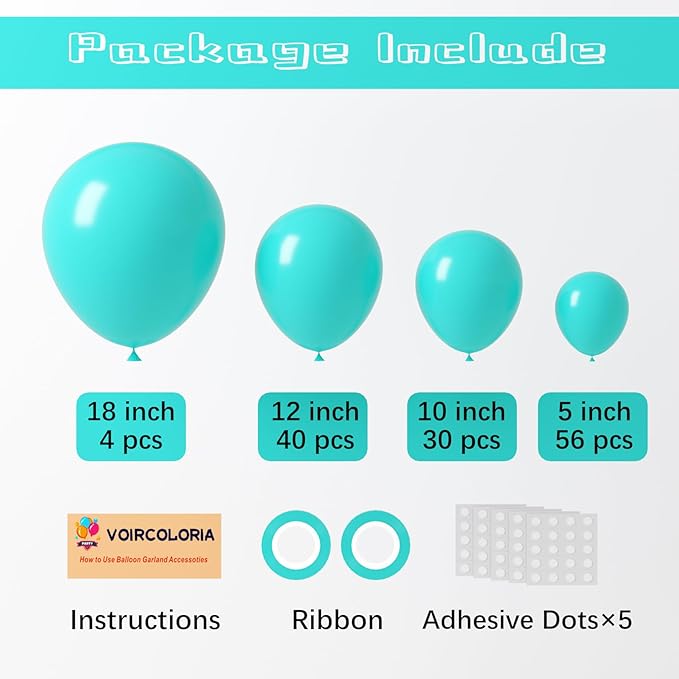 130pcs Teal Balloons Different Sizes 18" 12" 10" 5" Turquoise Blue Balloons for Boys Girls Baby Shower Wedding Anniversary Graduation Engagements Birthday Party Decorations-Ruum Studio Home