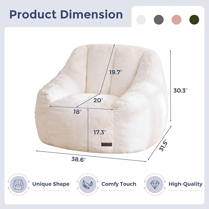 MAXYOYO Bean Bag Chair, Comfy Bean Bag Sofa with Back Support, Faux Fur Bean Bag Chair for Adults and Kids, Stuffed Floor Sofa for Living Room, Bedroom, Apartment, Beige-Ruum Studio Home