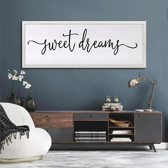 Sweet Dreams Over Bed Wall Decor 32"×12" for Master Bedroom Above Bed Wood Framed Wall Art Sign (White)-Ruum Studio Home