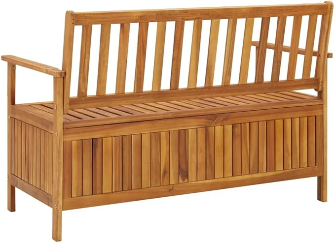 vidaXL 47.2" Patio Storage Bench, Solid Acacia Wood, Outdoor Garden Furniture with Ample Storage Space and Comfortable Seating-Ruum Studio Home