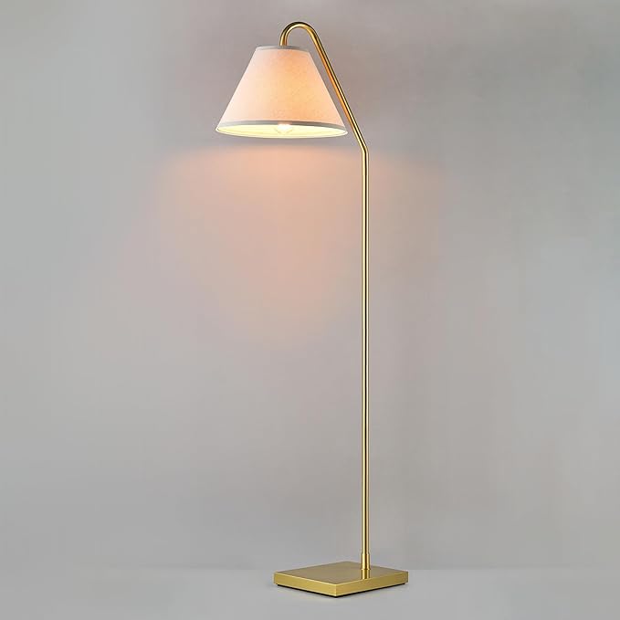 GLOBE Electric 61000147 62" Floor Lamp, Matte Brass, Beige Fabric Shade, On/Off Rotary Switch on Socket, 6-Foot Clear Cord, Reading Light, Bedroom, Living Room, Home Decor-Ruum Studio Home