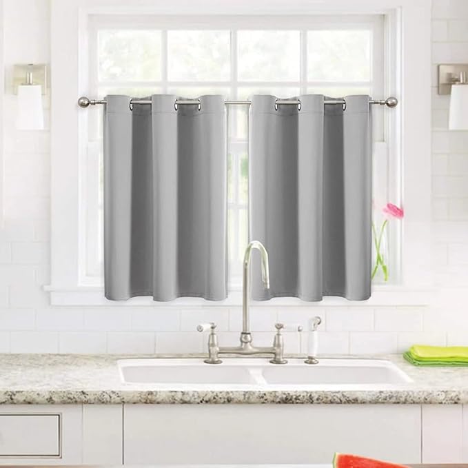 ChrisDowa Small Window Curtains for Kitchen and Bedroom - Grommet Short Thermal Insulated Room Darkening Curtains (2 Panels, Light Grey, 52 x 36 Inch)-Ruum Studio Home