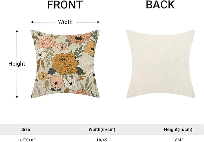 CXMEIFLY Spring Floral Pillow Covers 18 x 18 Inch Set of 2 for Vintage Mustard Yellow Pink Flowers Decor Throw Pillows Plant Cream Outdoor Decorative Cushion Cases for Couch Bed Decorations-Ruum Studio Home