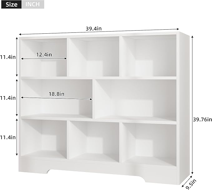 Book Shelf Set of 2, 8 Cubes Storage Organizer, 3-Tier Open Shelf Wooden Bookcase, Freestanding White Bookshelf Cube Shelf for Bedroom, Living Room, Home Office-Ruum Studio Home