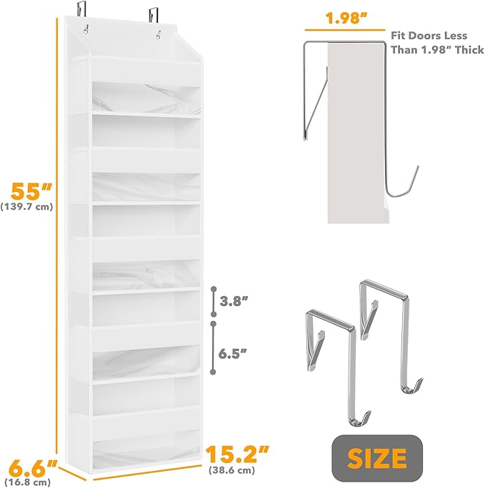 SpaceAid 2 Pack Over The Door Organizer with 5 Large Pockets and 10 Mesh Side Pockets, 5 Layers Door Organizer Hanging with Clear Window for Bedroom, Bathroom, Pantry and Nursery, White-Ruum Studio Home