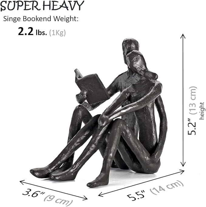 Ambipolar Romantic Reading Couple Bookshelf Decor, Cast Iron Bookend, Aesthetic Room Decor, Office Desk Decor, Home Decorative Bookend for Heavy Books, Satin Black-Ruum Studio Home