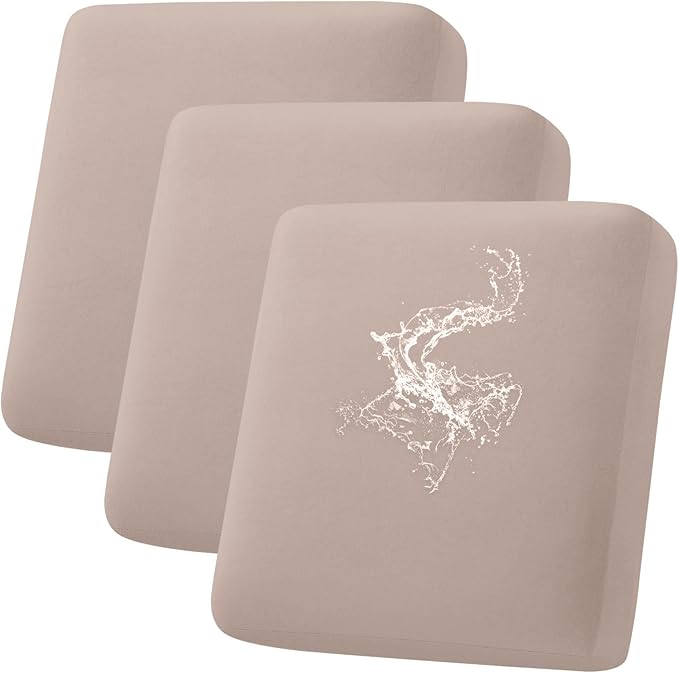 hyha Waterproof Couch Cushion Covers, Stretch Sofa Couch Seat Slipcover for Dog Washable, Non-Slip Waterproof Outdoor Cushion Covers for Patio Furniture Replacement (3 Pieces, Taupe)-Ruum Studio Home
