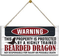 Funny Warning Signs, The Property is Protected By Highly Trained Bearded Dragon Sign, Decorative Wood Hanging Wood Plaque, Warning Wood Sign for Indoor Outdoor Use, Door Gate Hanger, House Decor-Ruum Studio Home