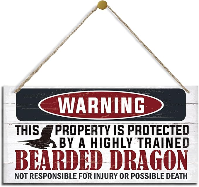 Funny Warning Signs, The Property is Protected By Highly Trained Bearded Dragon Sign, Decorative Wood Hanging Wood Plaque, Warning Wood Sign for Indoor Outdoor Use, Door Gate Hanger, House Decor-Ruum Studio Home