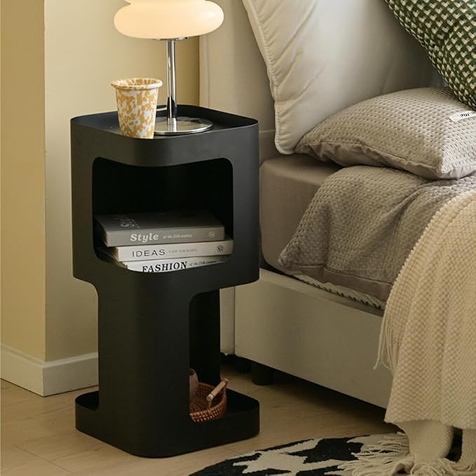 Modern Side Table,Small end Table for Small Spaces,Metal nightstand with Storage Shelf,Space-Saving Bedside Table Accent Table Drink Tables for Living Room,Bedroom.No Assembly Required-Ruum Studio Home