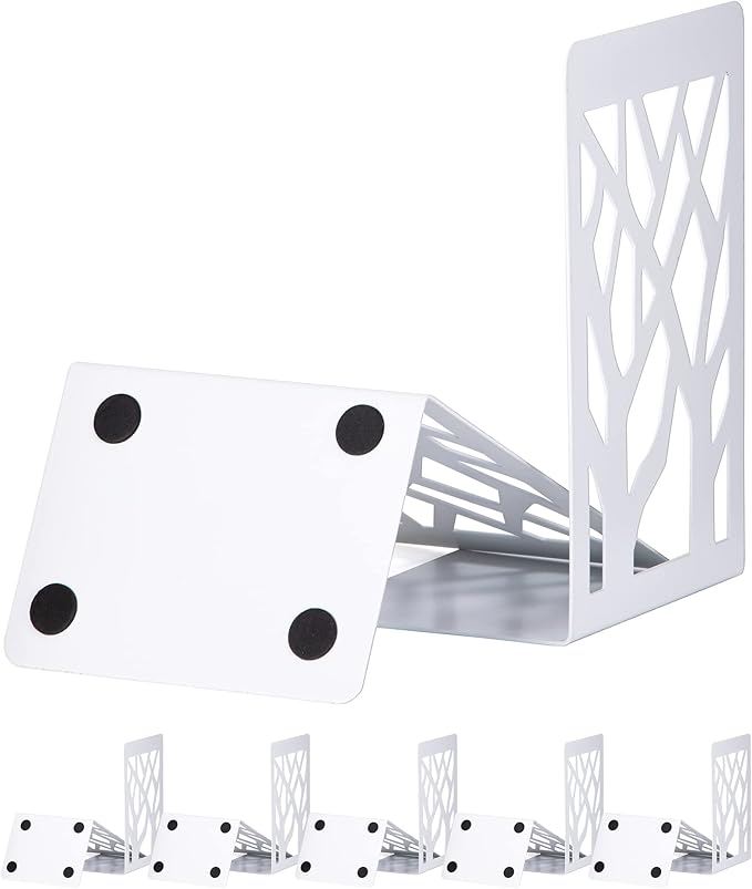 Book Ends, Bookends, Bookends for Shelves, Bookend, Book Ends for Heavy Books, White Metal Book Shelf Holder Home Decorative, Book Stoppers for Shelves, Bookend Supports 6 Pair-Ruum Studio Home