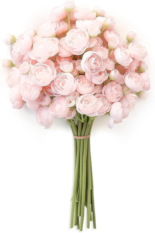 Floroom Ranunculus Artificial Flowers 18 Pcs Blush Faux Silk Mini Ranunculus Bulk Fake Wedding Filler Flowers for DIY Pink Bouquets, Centerpieces, Bridal Shower Decorations & Arrangements-Ruum Studio Home