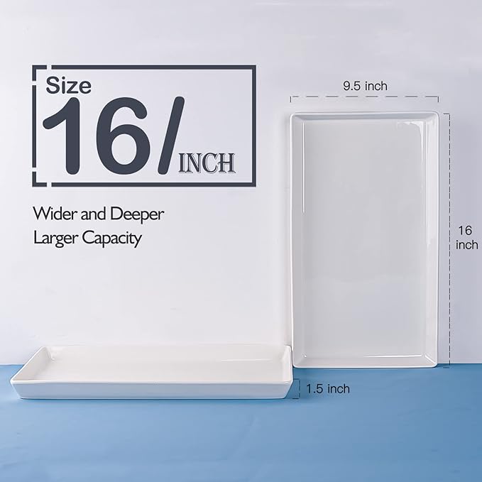 Delling Large Serving Platter, 16" x 9.5" Large Serving Tray, White Rectangular Porcelain Platters for Serving Food, Serving Trays for Party, Entertaining, Appetizer, Charcuterie, Snack - Set of 3-Ruum Studio Home