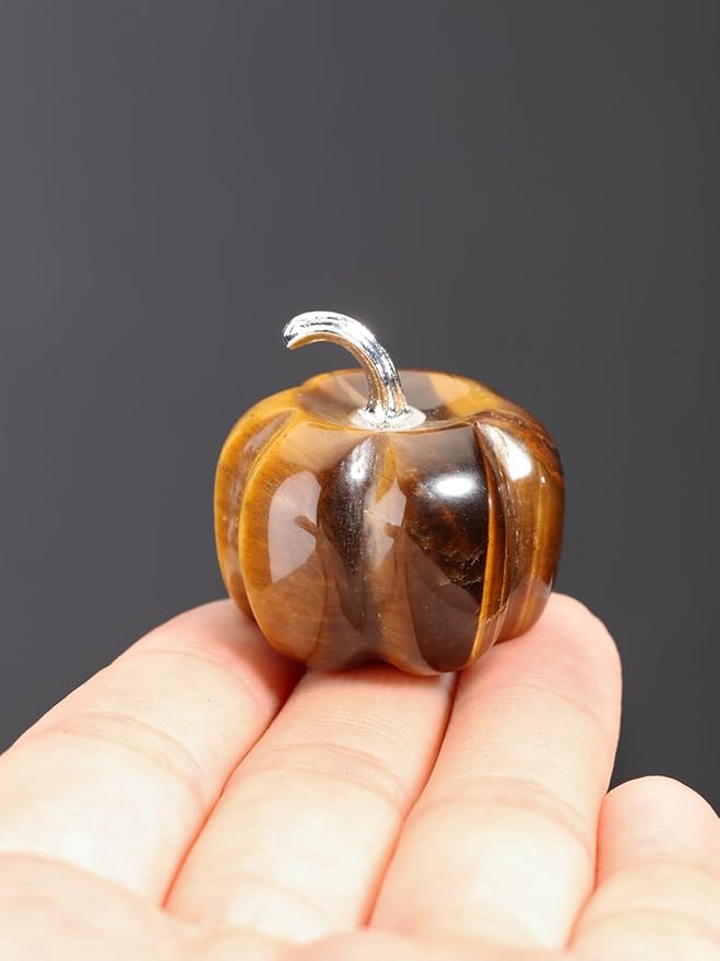 Jovivi Tiger Eye Crystal Pumpkin Figurine, 1.2" Mini Carved Gemstone Pumpkin Statue Decor Healing Stones Decorative Ornaments for Fall Harvest Thanksgiving Halloween Decorations Home Decor-Ruum Studio Home