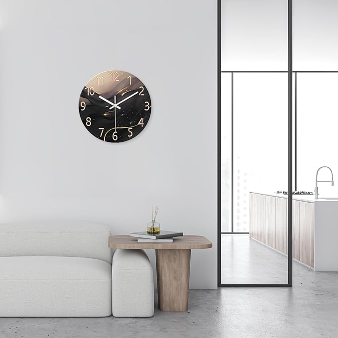 Black and Gold Wall Clocks Battery Operated 14 Inch Wall Clock Silent Non Ticking Glass Decorative Wall Clock for Office-Ruum Studio Home