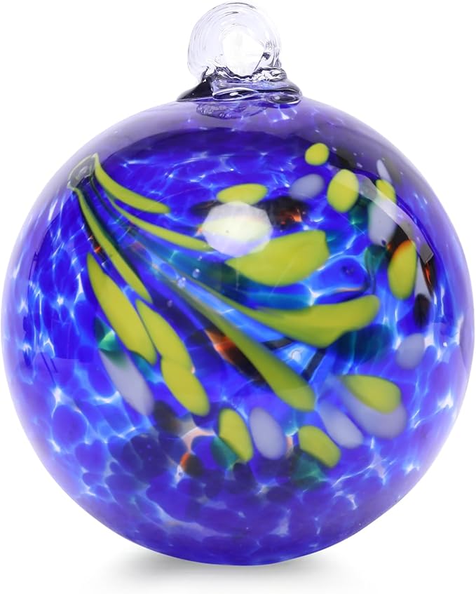 VCUTEKA Hanging Garden Gazing Ball, Hand-Blown Glass Witch Ball for Outdoor Garden Décor, 6" Blue Swirl-Ruum Studio Home