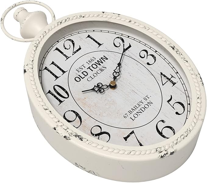 Menterry Small Retro Oval Wall Clock, Antique Old Design, White Vintage Style, Battery Operated Silent Decor Wall Clocks for Kitchen,Bedroom,Farmhouse,Bathroom (11.2" H x 6.7" W)-Ruum Studio Home