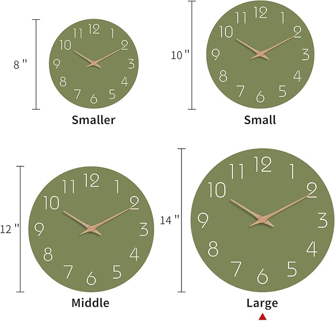 Mosewa Modern Wall Clock Silent Non-Ticking 14 Inch Olive Green Battery Operated Simple Minimalist for Living Room Office Bedrooms Kitchen Home Decor-Ruum Studio Home