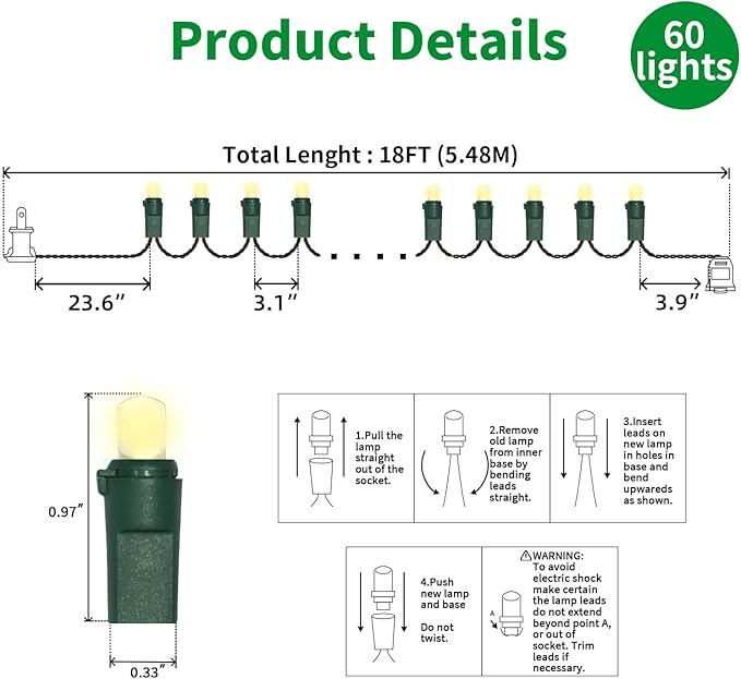 60 LED Warm White String Light - LED Christmas Lights, Mini led Lights for Indoor Outdoor Home Holiday Party Wedding Independence Day Decoration-Ruum Studio Home