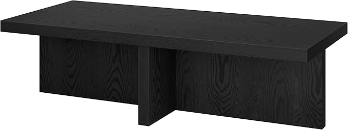 Henn&Hart 54" Wide Rectangular Coffee Table in Natural Black, for Home, Living Room, Bedroom, Entertainment Room, Office-Ruum Studio Home