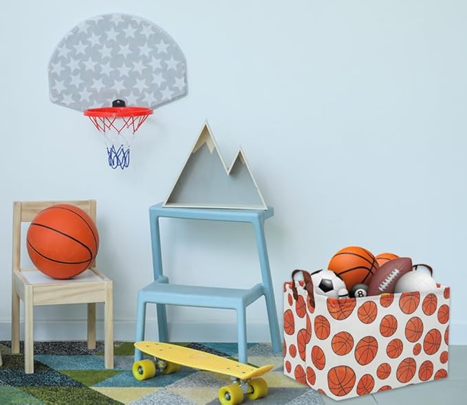 HIYAGON Rectangular Basketball Basket Kids Gift Basket Baby Toy Storage Bin Organizer Box Room Decor(Basketball)-Ruum Studio Home