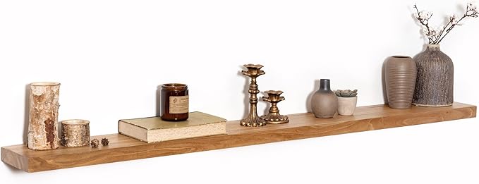 55" Floating Shelves for Wall, Rustic Elm Wood Floating Shelf for Home Decor, Wall-Mounted Display Shelves with Heavy-Duty Bracket, Long Floating Shelf for Bathroom, Kitchen, Natural Color-Ruum Studio Home