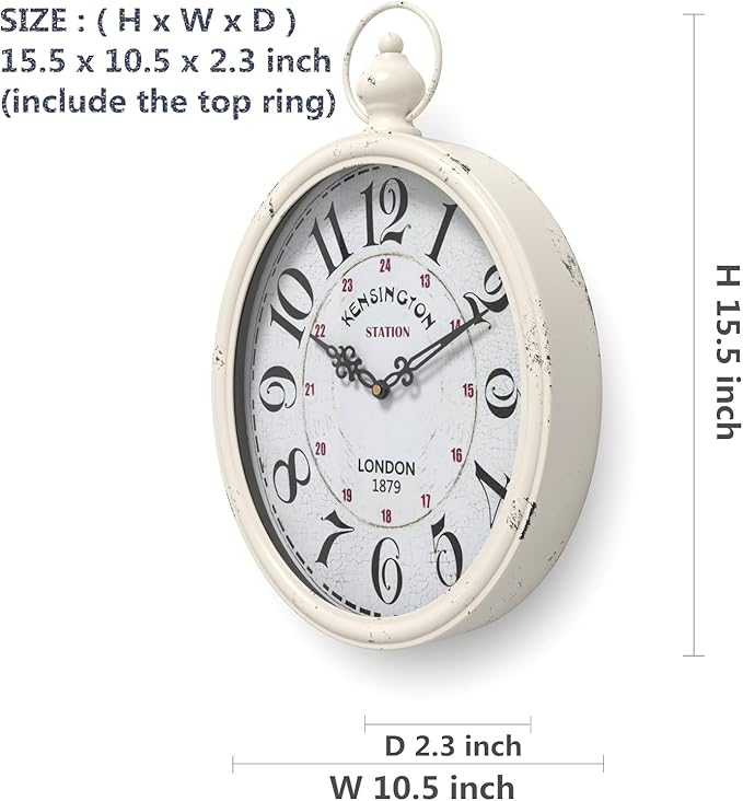Menterry Oval Retro Wall Clock, Rustic Vintage Style, White Antique Design, Battery Operated Silent Decor Large Wall Clocks for Kitchen,Farmhouse,Office (15.5" H x 10.5" W)-Ruum Studio Home