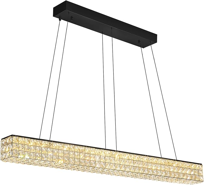 W48 Black Chandeliers for Dining Room, Modern Crystal Pendant Lights Fixture Farmhouse Hanging Dining Light Fixtures for Kitchen Island, Living Room, Bedroom-Ruum Studio Home