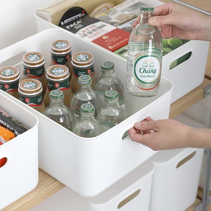 4 pack large plastic White storage bins Baskets, Toy Box Chest with Lids and Handle，Organizer Containers for Baby，Kids,snacks,Nursery，Shelves，Playroom, Bedroom，Office,Closet，home-Ruum Studio Home
