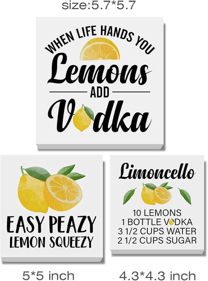 Summer Lemons Decor for Home Farmhouse Lemon Themed Tiered Tray Decor 3 Pcs Lemon Decorative Wood Box Signs Table Desk Shelf Kitchen Decoration-Ruum Studio Home