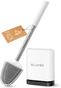 Sellemer Toilet Brush and Holder Set for Bathroom, Flexible Toilet Bowl Brush Head with Silicone Bristles, Compact Size for Storage and Organization, Ventilation Slots Base (4 Pack, Multicolor)-Ruum Studio Home