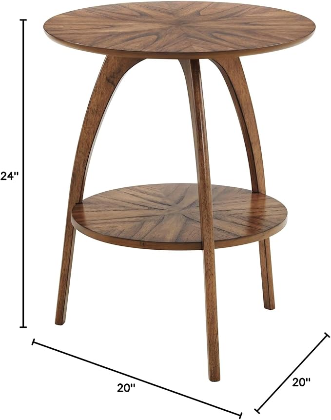Martin Svensson Home Round Wood Nutmeg Brown Living Room End Side Accent Table Nightstand with Storage Shelf-Ruum Studio Home