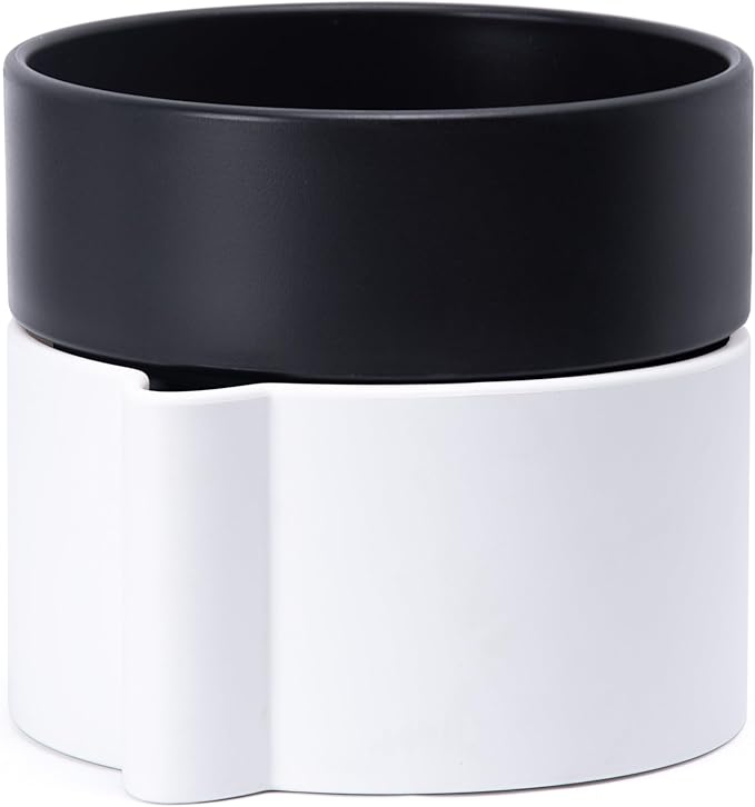 8 Inch Self-Watering Planter Pot with Terracotta Insert, Deep Water Reservoir, and Ceramic-Alike BPA-Free Plastic Planter Pot for Plant, Modern Planter for Houseplants, White/Black, 53-B-T-4-Ruum Studio Home