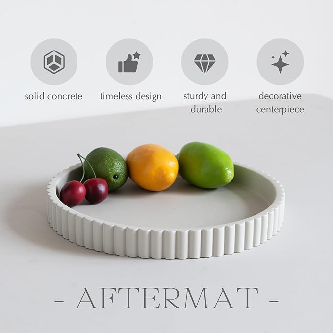 Decorative Tray for Coffee Table, Living Room, Side Table, 11" Gray Round Concrete Home Decor Serving Trays for Accent Table, Console Table-Ruum Studio Home